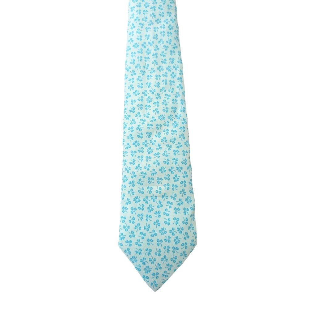 NWOT Rare Vintage Hermès 100% Silk Men's Blue Tie With Shamrocks